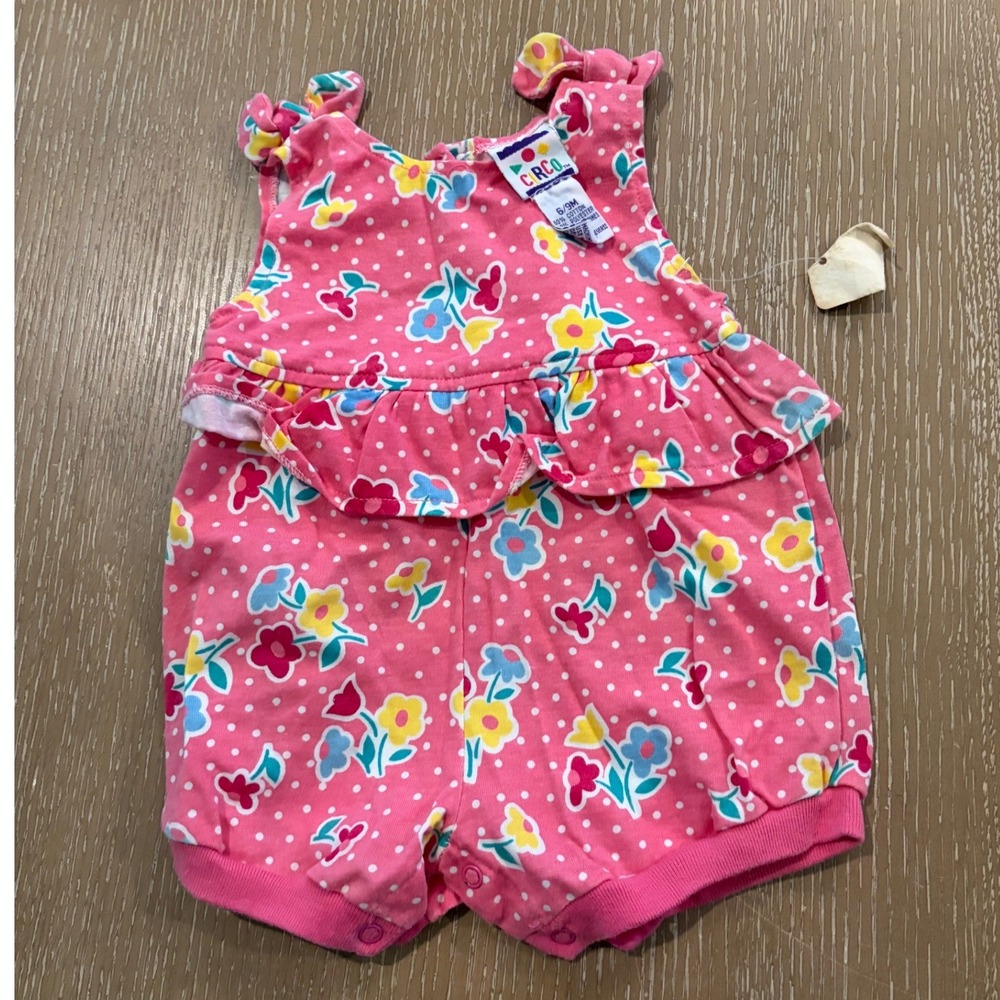 NWT CIRCO Baby Girls 6-9 Months Pink Floral Polka Dot Ruffle Romper One Piece
